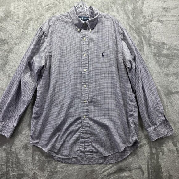 Ralph Lauren Yarmouth Shirt Mens 16 1/2 35 Purple Gray Check Button Down Pony - Picture 1 of 8